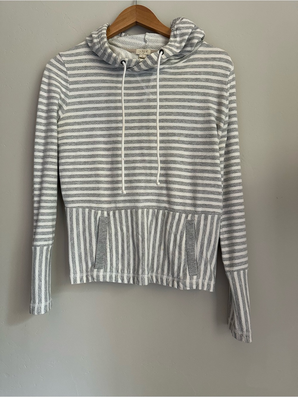 J. Crew Gray & White Striped Pullover Hoodie
